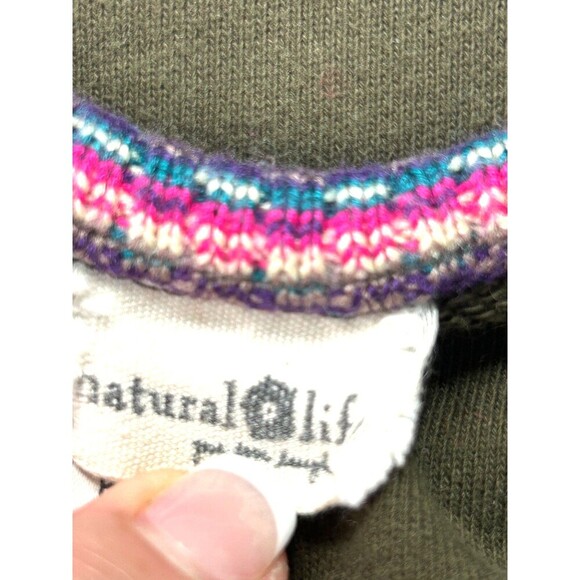 Natural Life Boho Knit Trim Sweatshirt Womens L XL Green Comfy Casual Oversized - Picture 10 of 12